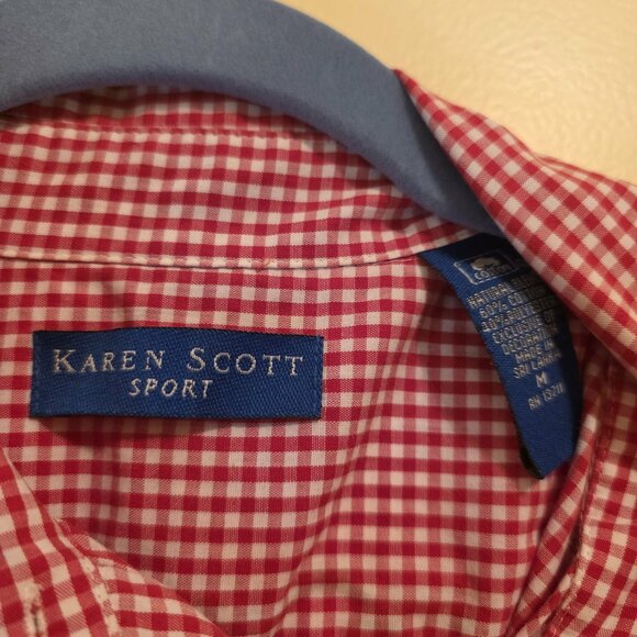 Karen Scott Sport Sailor Checkered Button Down Top M - Picture 3 of 6